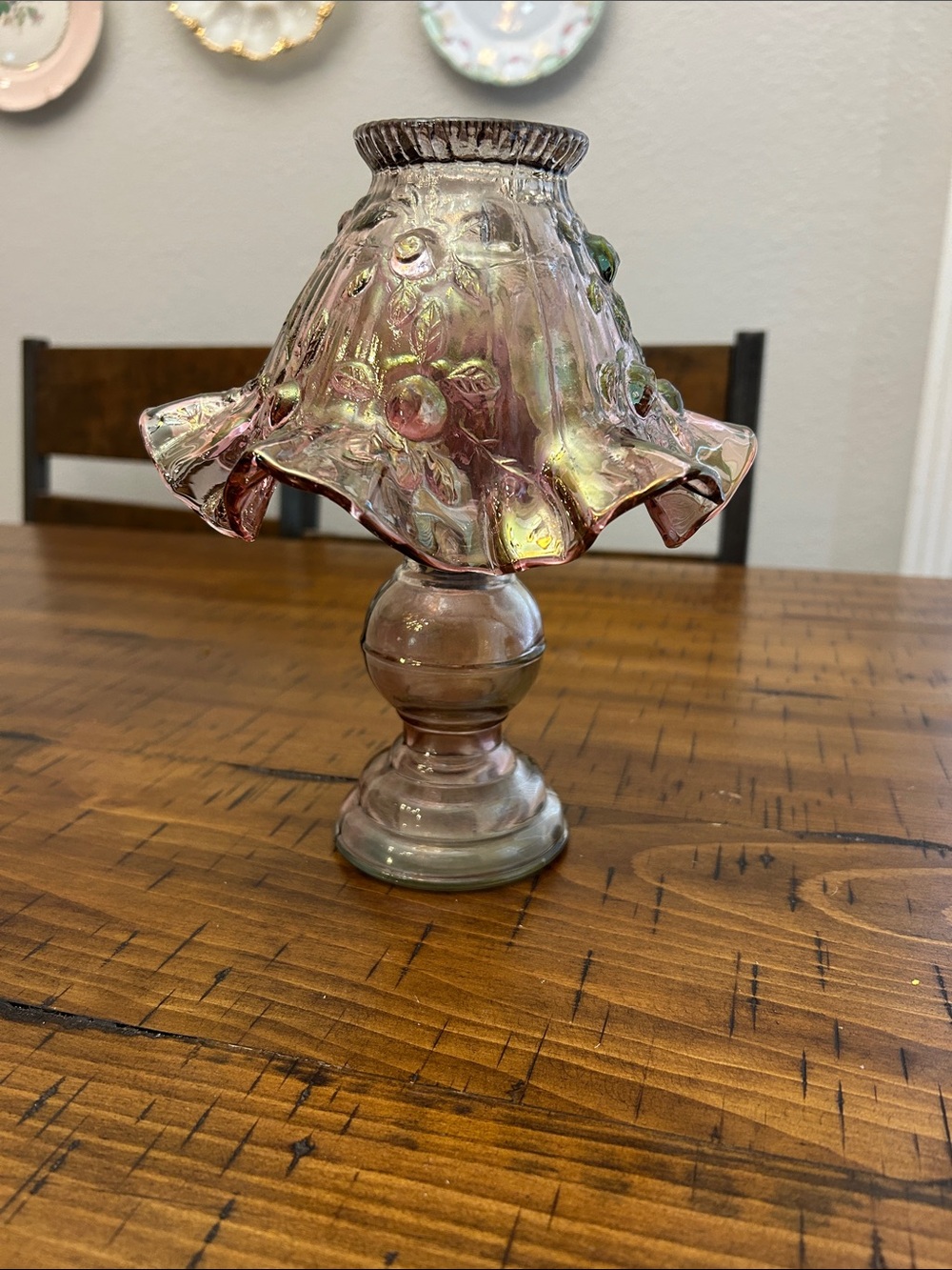 Fenton Cabbage Iridescent Rose Fairy Lamp